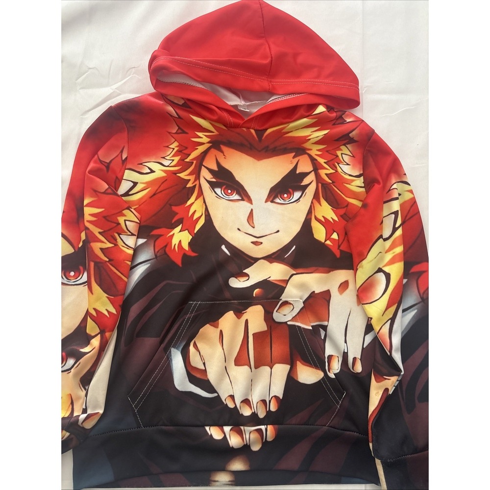 Kyojuro Rengoku Demon Slayer Hoodie Size 130 (7/8) Pullover Double Sided Anime